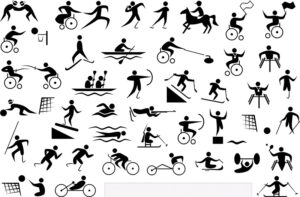 Show a graphic of disability symbols in black and white Just becasue we are disabled we can enjoy numerous sports